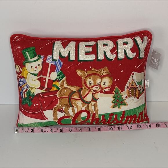 Raz‎ Imports Retro Christmas Pillow Frosty The Snowman Sleigh Reindeer - Picture 8 of 12